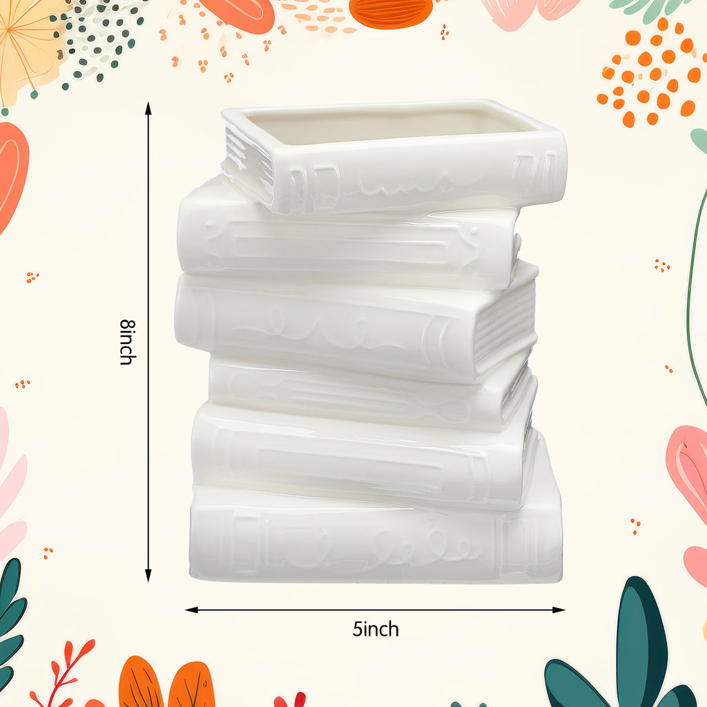 Ceramic Book Shaped Vase for Flowers 7 X 59 X 41 Small Ceramic BookShaped Vase Cute Bookshelf Decor Flowerpot for Book Lovers Gift Home Office Bookshelf Dining Table Decor White